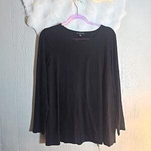 Eileen Fisher System Tunic Large Long Sleeve Cozy Warm Winter Classic Black Soft
